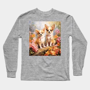 Chihuahuas in a Flower Garden (Watercolor) Long Sleeve T-Shirt